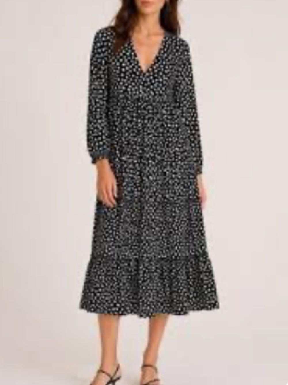 J. Crew Factory Black with White Dots Crinkle V-neck Midi Dress - New with tags!